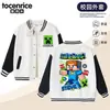 Minecraft Jogo Roupas Infantis Jaqueta Baseball Meninos Jaqueta Color Block Crianças Médias e Grandes Esportes Peça Externa Versátil