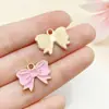 20 Gota de Óleo Laço de Princesa Rosa Strass Laço Pingente Pulseira Brincos Chaveiro Acessórios de Joia DIY