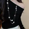 Collar de Perlas con Cuentas Florales Incrustadas de Diamantes Transfronterizo Europeo y Americano, Cadena para Suéter de Diseño Exclusivo, Collar de Lujo Ligero de Alta Gama para Mujer