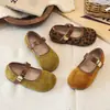 Sapatos de couro femininos estilo coreano, novo modelo primavera e outono 2026, sapatos單 de camurça macia para crianças com estampa de leopardo, sapatos de princesa para atividades ao ar livre para meninas