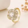Anillo de Zirconia de Lujo de Moda Transfronterizo para Mujer, Anillo Abierto Ajustable Versátil de Estilo Ins para Mujer