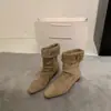 Botas de Tornozelo Retro Camurça Salto Anabela Bico Quadrado para Mulheres 2026 Primavera e Outono Novas Botas Western Cowboy Dobráveis de Cano Médio