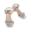 Sandalias de tacón alto, elegantes y a la moda, nuevo estilo de verano, sandalias de tiras versátiles con tacón grueso de cristal con lentejuelas, estilo de hada
