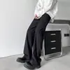 Pantalones de vestir negros de pierna recta con una caída de alta gama, estilo Nápoles, de cintura alta para hombre, longitud extendida para personas altas