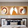 Pintura decorativa de cabecera de dormitorio de lujo ligero, niña de dibujos animados, dormitorio principal, habitación moderna minimalista, fondo de pared, banner, mural atmosférico