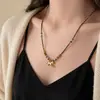Colar de Pedra Olho de Tigre com Contas Estilo Retro Outono e Inverno Maillard Corrente para Clavícula Colar Elegante da Moda Joias para Mulheres de Alta Qualidade