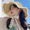 Sombrero de Paja Tejida con Encaje para Niños de Verano, Sombrero para el Sol para Fotografía al Aire Libre, Sombrero de Paja con Encaje para Vacaciones en la Costa, Sombrero para el Sol al por Mayor