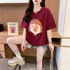 Diseño de Algodón Puro Manga Corta Estampada Verano Americano Nuevo Corta Dibujo Animado Pequeña Holgada Camiseta Top Manga Media