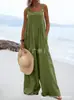 Punto 2023 Nuevo Estilo Verano Moda Femenina Estilo Étnico Color Sólido Botón Tirantes Mono Pantalones de Pierna Ancha Pantalones