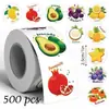 500 Adesivos/Rolo Adesivos de Frutas Cartoon Graffiti 1 Polegada 10 Designs Materiais Criativos para Diário Selos para Embalagem de Presente