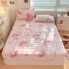 Juego de tres piezas de falda de cama de leche polar para otoño e invierno, cálido y grueso, con dibujos animados, sábana de tatami para cama individual, protector de colchón individual, artículo individual