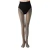Leggings Ultra-Transparentes Pretos Translúcidos para Mulheres no Outono e Inverno, Forrados com Lã e Espessados, Leggings Falsos Translúcidos de Peça Única, Meias-Calças que Não Caem