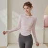Roupas de Yoga para Mulheres 2026 Primavera e Verão Novas Transfronteiriças Slim Fit Roupas de Yoga Pilates Plissado Emagrecedor Camiseta de Manga Longa Top