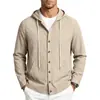 2026 Camisa de lino con capucha de manga larga para hombre estilo americano otoño e invierno transfronteriza, chaqueta con capucha tejida de color liso con cordón