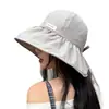Sombrero de pescador de ala ancha para mujer, fresco al tacto, protector solar para primavera, con cordones, hace que la cara se vea más pequeña, protección UV, sombrero tipo cubo de moda
