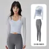 Conjunto de Duas Peças de Tops de Renda, Coletes de Manga Longa, Treinamento Profissional de Pilates, Roupas de Yoga com Bojos, Roupa Esportiva Feminina para Academia