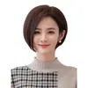 Peluca de mujer de cabello corto, simulación de cabello humano, cabello esponjoso, cara recortada, onda, cabeza, división media, cara redonda, cabello corto y liso, cubierta de cabeza completa