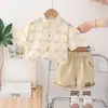 Conjunto de Verão Masculino Moda Short-Manga Novo Moda Estiloso Infantil Estampa Completa Letra Lapela Manga Curta Conjunto de Duas Peças