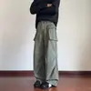Calça cargo masculina com bolsos, coleção outono 2026, algodão puro, perna larga, design americano, novo estilo casual, marca da moda, corte solto