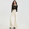 Calça Jeans Flare Mike&Khaki para Mulheres, Novo Estilo Inverno 2025, Design Slim-Fit, Bolsos Estilo Workwear, Calça de Comprimento Total