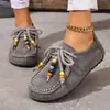 Sapatos Casuais com Cadarço e Pedrarias Plus Size, Novo Estilo Outono 2026, Comércio Exterior Transfronteiriço, Mocassins Retro de Camurça com Bico Redondo para Mulheres