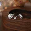 Pendientes Coreanos de Plata Pura S999 Frescos y Dulces para Mujer, Pendientes de Botón Cuadrados Tachonados con Diamantes de Gama Alta Nicho, Elegante Diseño de Rosca