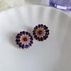 Brincos de borla com retrato de diamante de flor roxa vintage Agulha de Prata Brincos super fada gentis brincos de luxo leve de alta qualidade para mulheres