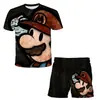Patrón de impresión digital 3D de trabajador con gorra roja temático de videojuegos, ropa unisex para niños, conjunto casual de dos piezas de dibujos animados
