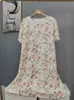 Nueva Bata de Noche de Algodón y Seda 2025 para Mujer, Pijama Delgado de Verano Talla Grande, Vestido Largo de Algodón Artificial de Manga Corta para Usar como Ropa Exterior
