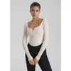Ropa de Yoga Tops con Almohadillas en el Pecho para Mujer Otoño e Invierno Nueva Camisetas Deportivas para Correr de Manga Larga con Cuello Halter Ajustadas Ropa de Fitness para Salir