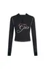 Conjunto de Chaqueta Corta con Capucha y Cremallera Estampado de Letras Ajustado y Pantalones Cross-Border I*Amgi con Diseño de Costuras Visibles