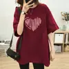 Camiseta 100% Algodão Plus Size para Mulheres, Estilo Novo de Manga Curta para o Verão, Design de Coração Rosa, Comprimento Médio, Caimento Solto, Estilo Europeu Camiseta 100kg