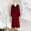 Conjunto Casal Feminino 2025 Comércio Exterior Estilo Preguiçoso Cardigan de Tricô com Decote V + Saia Casual para Mulheres
