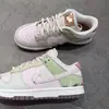 Tênis Esportivo Casual Leve Tendência Nicho Original Puro Versátil Popular Dunk Low Revival Branco e Verde Bordado