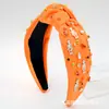Diadema de Halloween Europea y Americana Transfronteriza con Tela Negra y Naranja, Pedrería, Accesorios de Calavera, Accesorio para el Cabello Ancho de Moda Anudado para Mujeres