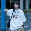 Verano Nuevo Diseño Nicho Estampado de Dibujos Animados Algodón Puro de Peso Pesado Camiseta de Manga Corta Unisex Marca de Moda Top de Media Manga