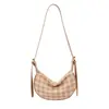 Bolsa de Axila Xadrez de Lona com Design de Meia-Lua Henggeng Novo Estilo Feminina Casual Grande Capacidade Bolsa Bolinho Versátil para o Dia a Dia Bolsa Transversal