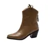 Botas de Salto Alto com Salto Grosso e Zíper nas Costas Botas de Cano Curto Botas Martin Botas de Cavaleiro Europeias e Americanas 34-48 Desejo Botas de Comércio Exterior