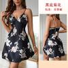 Camisón Sexy de Cuello en V Profundo Feiyun para Mujer, Estampado Floral de Satín, Corte Ajustado, Ropa de Casa Amigable con la Piel, Múltiples Colores Disponibles 646