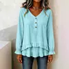 Ropa Femenina Transfronteriza Nueva Otoño/Invierno 2026: Blusa de Manga Larga con Cuello en V Fruncido y Dobladillo Irregular para Mujer