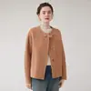 Nuevo abrigo corto estilo chino con botones para mujeres petite, versátil y sencillo, adecuado para madres, abrigo de lana de cuello redondo de talla pequeña, grueso