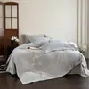 Conjunto de cuatro piezas de estilo francés de lujo ligero, color liso, bordado floral, conjunto de dormitorio suave y simple, adecuado para casas de huéspedes y tiendas físicas, para todas las estaciones