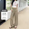 Pantalones de pierna ancha de alta gama en azul marino para mujer, nuevos pantalones rectos ajustados de cintura alta para primavera y otoño, pantalones casuales holgados elegantes