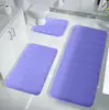 Alfombra de Piso Simple de Coral Fleece Acolchado, Alfombra de Baño Rayada de Color Sólido, Resistente a las Manchas y Fácil de Mantener, Juego de Tres Piezas para Inodoro Alfombrilla para Pies