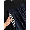 Pantalones casuales de retazos a rayas Cleanfit para hombre, pantalones de pierna ancha fluidos de seda helada de verano, pantalones deportivos estilo americano de tres rayas