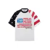 Camiseta Raglan Color Block Estilo Americano Manga Curta para Mulheres, Marca Tendência de Verão, Caimento Solto, Estilo College, Top Manga Meia com Estampa de Bandeira Estrelada