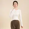 Camiseta básica feminina de cor sólida com gola redonda, macia e amiga da pele, elástica, modeladora, adequada para o trabalho, pode ser usada como camada externa, top de malha