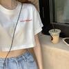 Camiseta de Manga Curta de Verão com Caranguejo de Cinco Caracteres para Mulheres, Estilo Coreano, Estilo Preguiçoso de Estudante, Corte Solto Bf, Cropped Estampado Estilo Hong Kong