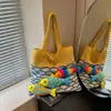 Bolsa de Hombro Individual de Dibujos Animados Bolsa de Playa Tipo Tote Versátil Bolsa para la Costa Bolso de Mano Tejido a Mano de Gran Capacidad Bolso de Mano Diario
