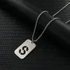 Collar Hueco con Letra para Hombre Cadena de Suéter Hip-Hop de Moda Accesorios Colgante Rectangular Brillante Marca Militar Colgante de Acero Inoxidable para Mujer